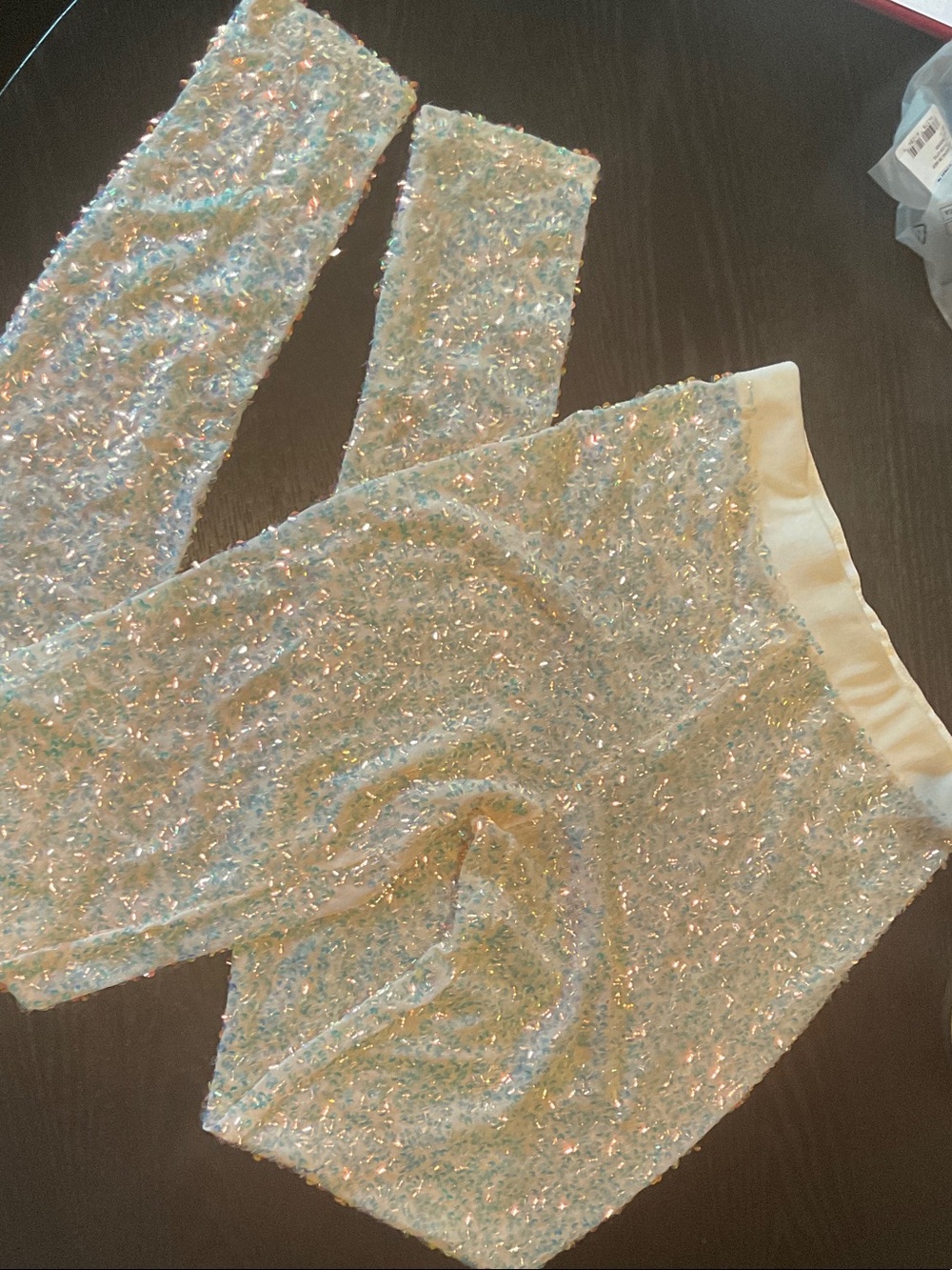 Iridescent White Sequin Leggings with Stretch Waistband